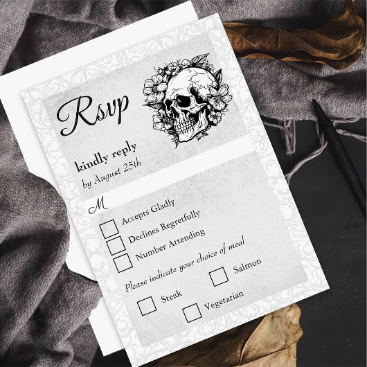 Bloral Skull Gothic Halloween Hochzeitskarte RSVP