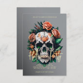 Bloral Skull Gray Halloween-Party Einladung (Vorne/Hinten)