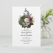 Bloral Skull Halloween gotische Hochzeitseinladung Einladung (Stehend Vorderseite)
