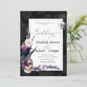 Bloral Skull Halloween Hochzeit Einladung (Stehend Vorderseite)