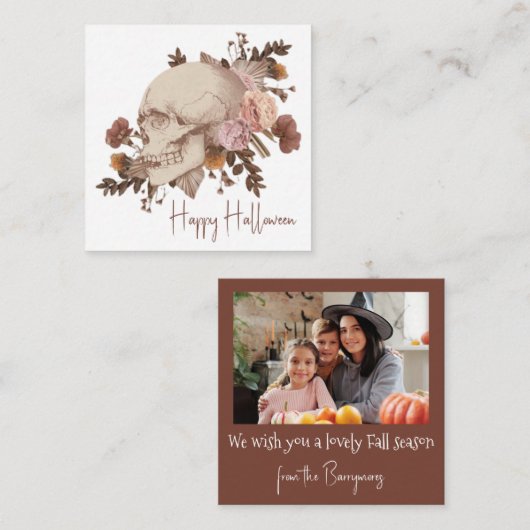 Bloral Skull Halloween Rustikal Mitteilungskarte (Vorne/Hinten)
