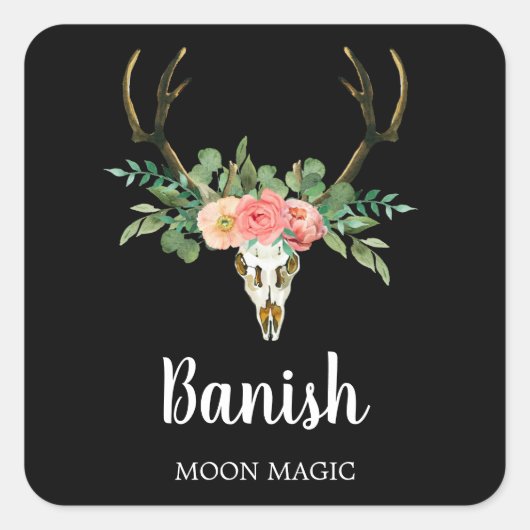 Bloral Skull Intention Candle Labels Quadratischer Aufkleber (Vorderseite)