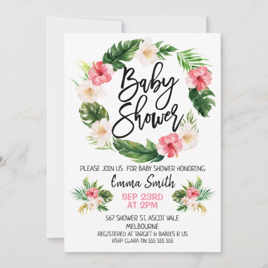Bloral Tropical Wreath Babydusche Einladung (Vorderseite)