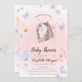 Bloral Unicorn Butterflies Stars Kinderdusche Einladung (Vorne/Hinten)
