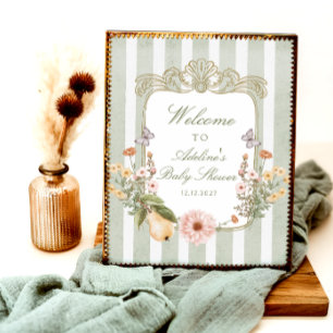 Bloral Vintag Boho Sage Green Baby Dusche Willkomm Poster