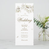 Bloral White Blossom Gold Script Hochzeit Einladung (Stehend Vorderseite)