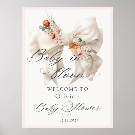 Bloral White Bow Baby in Bloom Baby Dusche Willkom Poster (Vorne)