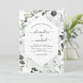 Bloral White Roses Eucalyptus Greenerity Wedding I Einladung (Stehend Vorderseite)