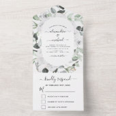 Bloral White Roses Eucalyptus Wedding RSVP All In One Einladung (Innen Boden)