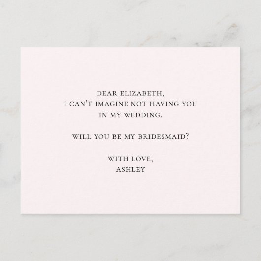 Bloral wirst du meine Brautjungfrau sein. Pinke Bl Einladungspostkarte (Rückseite)