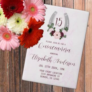 Bloraler Western Horseshoe Quinceanera Pergament Einladungen