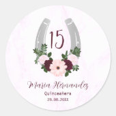 Bloraler Western Horseshoe Quinceanera Runder Aufkleber (Vorderseite)