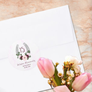 Bloraler Western Horseshoe Quinceanera Runder Aufkleber