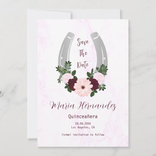 Bloraler Western Horseshoe Quinceanera Save The Date (Vorderseite)