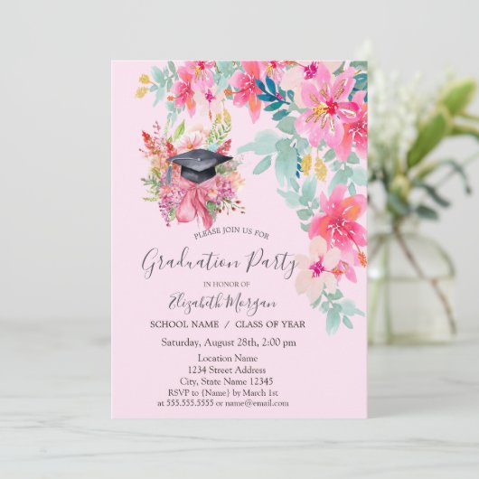 BlorGrad Cap, Frühlingsblumen Abschluss Einladung (Stehend Vorderseite)