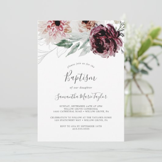 Blorromantische Taufe Einladung (Stehend Vorderseite)