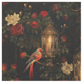 Blorrote Vögel und Lanterns auf schwarz Stoff