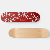 Blorrotes Weißes Kirschblossom Monogramm Skateboard (Horizontal)