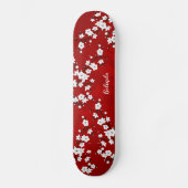 Blorrotes Weißes Kirschblossom Monogramm Skateboard (Vorderseite)