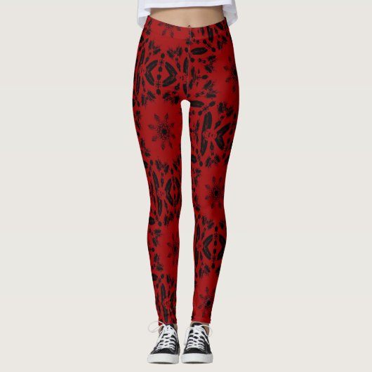 Bloß rote schwarze geometrische Design kühne kitty Leggings (Vorderseite)