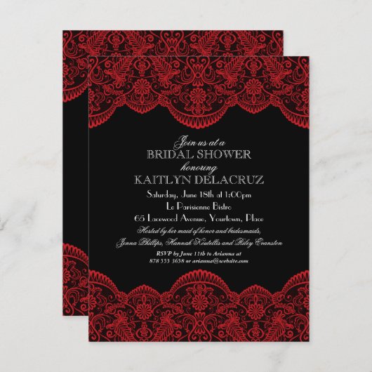 Bloßes rotes Spitze-Brautparty 2 Einladung (Vorne/Hinten)