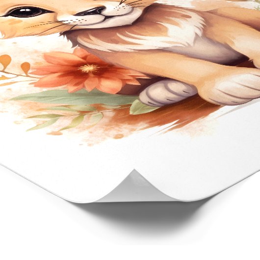 Blossom Adorned Lion Cub Kinderzimmer Poster (Ecke)