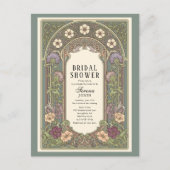 Blossom Art Nouveau Sage Brautparty Einladungspostkarte (Vorderseite)