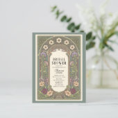 Blossom Art Nouveau Sage Brautparty Einladungspostkarte (Stehend Vorderseite)