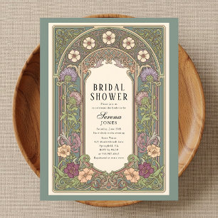 Blossom Art Nouveau Sage Brautparty Einladungspostkarte