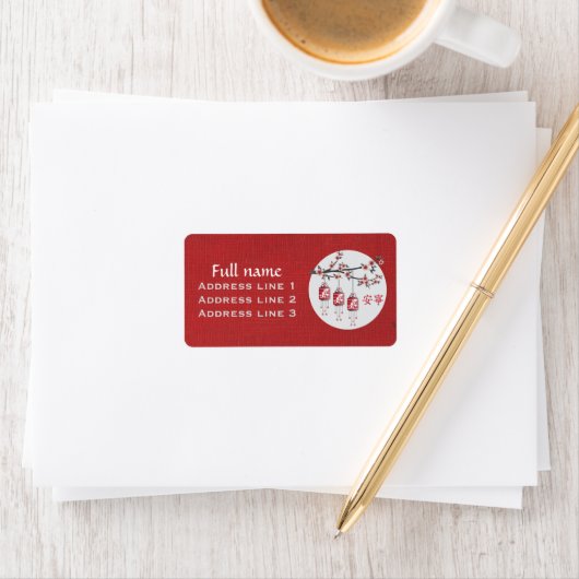 Blossom Baumlanterne rot "Friedlich" Adressaufkleber (Insitu)