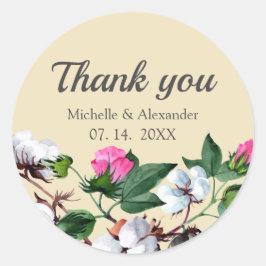 Blossom Baumwolle Blume. Blumenhochzeit Vielen Dan Runder Aufkleber