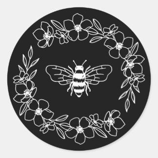 Blossom Bee Wreath in Weiß Runder Aufkleber
