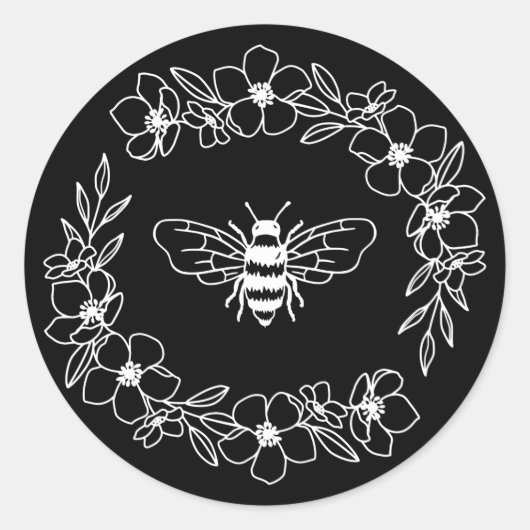 Blossom Bee Wreath in Weiß Runder Aufkleber (Vorderseite)