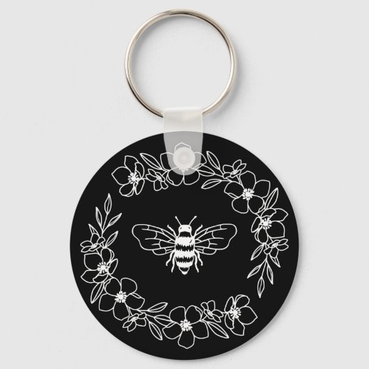 Blossom Bee Wreath in Weiß Schlüsselanhänger (Vorderseite)