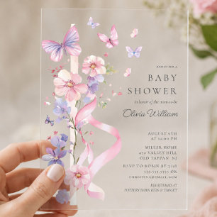 Blossom & Bow Schmetterlings-Baby-Party Acryleinladungen