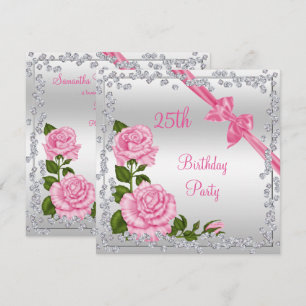 Blossom Bows & Diamonds 25. Geburtstag doppelseiti Einladung