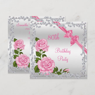 Blossom Bows & Diamonds 80. Geburtstag doppelseiti Einladung