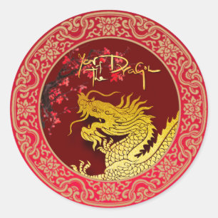 Blossom Chinesischer Drache Jahr Papier geschnitte Runder Aufkleber