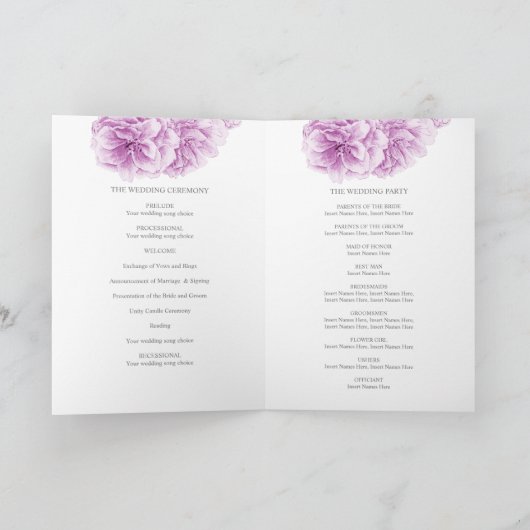 Blossom dusky lila Blütenfarbenhochzeit Programm (Innenseite)