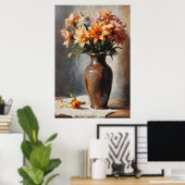 Blossom Elegance: Blume Vase Malerei Poster (Heimbüro)