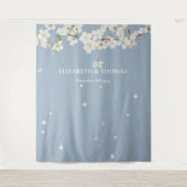 Blossom floral Dusty Blue Wedding Foto Hintergrund Wandteppich (Vorderseite)