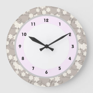 blossom flowers pink and grey florals clock große wanduhr
