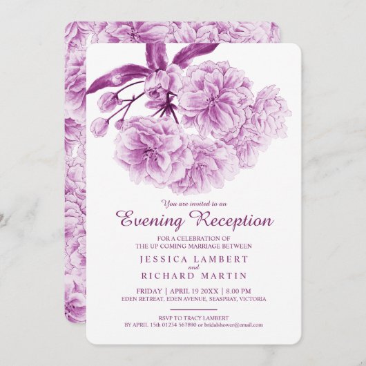 Blossom Frühjahr lila Dämmerung Abend Empfang Einladung (Vorne/Hinten)