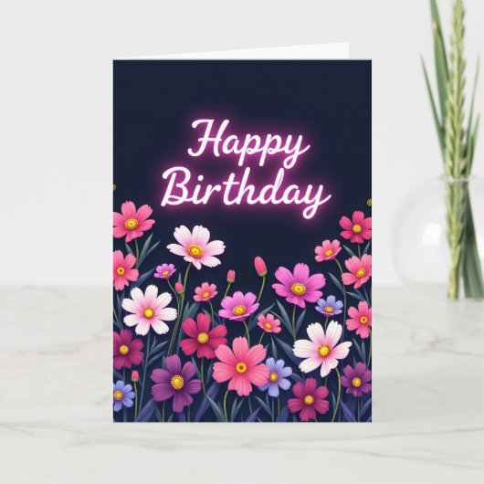 Blossom Geburtstag Schwarze Karte (Vorderseite)