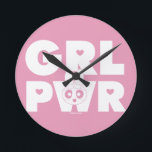 Blossom Girl Power Runde Wanduhr<br><div class="desc">The Powerpuff Girls Abbreviated | "GRL PWR" featuring Blossom!</div>