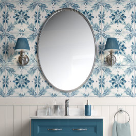 Blossom-Kacheln - weich Aquamarin, weiß - Küste Tapete