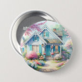 Blossom Lane Blue Cottage-Garten Button (Vorne & Hinten)