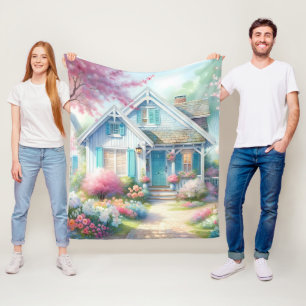 Blossom Lane Blue Cottage Garten Fleecedecke