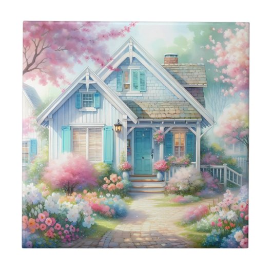 Blossom Lane Blue Cottage Garten Fliese (Vorderseite)