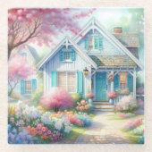 Blossom Lane Blue Cottage-Garten Glasuntersetzer (Vorderseite)